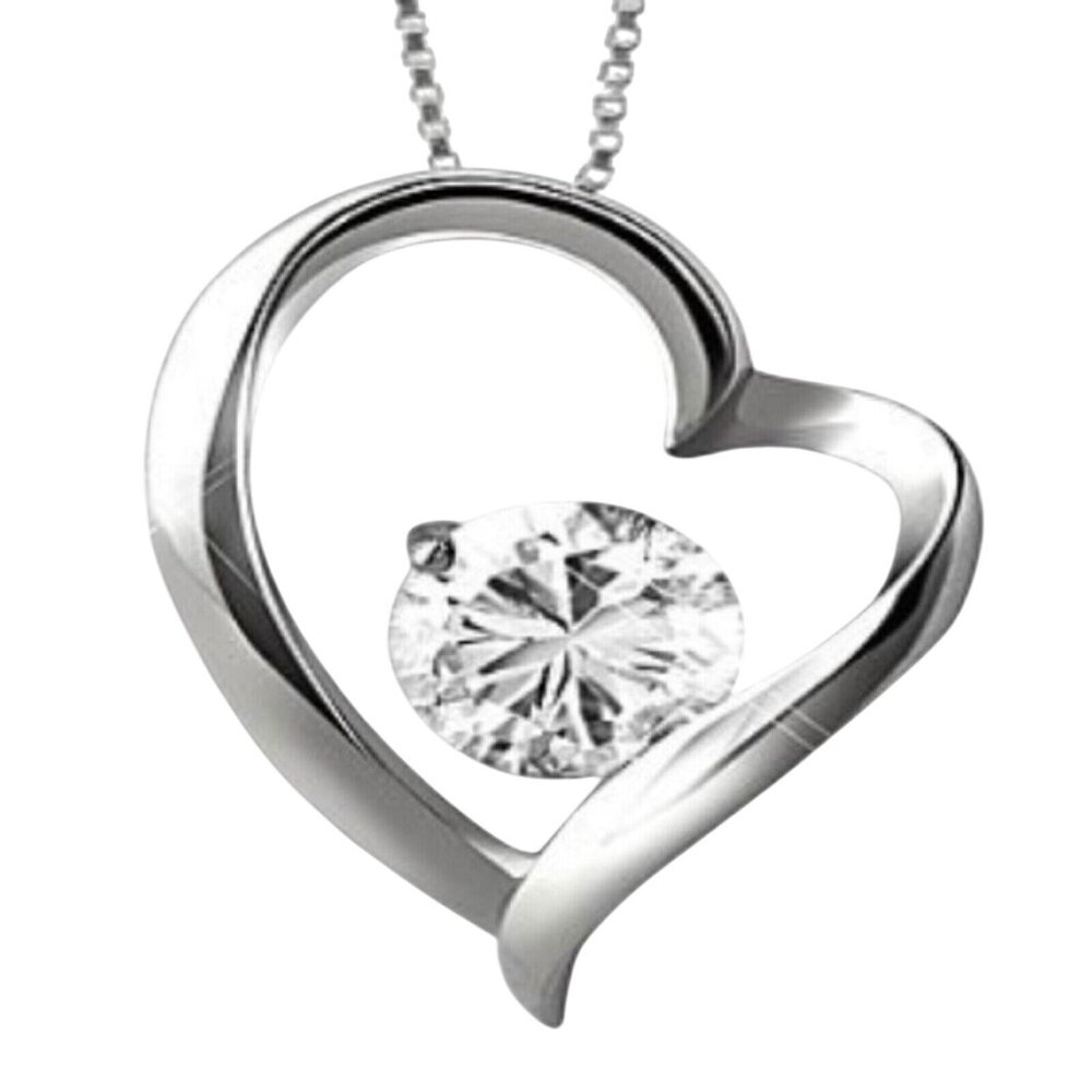 Sterling Silver Heart Pendant Necklace White Topaz Gemstone 18" Chain Boxed NEW